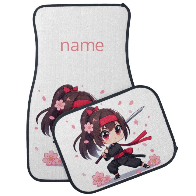 Cute ninja warrior blossom girl car floor mat (Set)