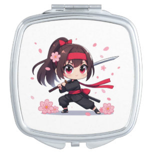 Cute ninja warrior blossom girl compact mirror