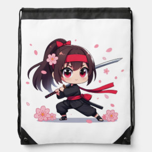 Cute ninja warrior blossom girl drawstring bag
