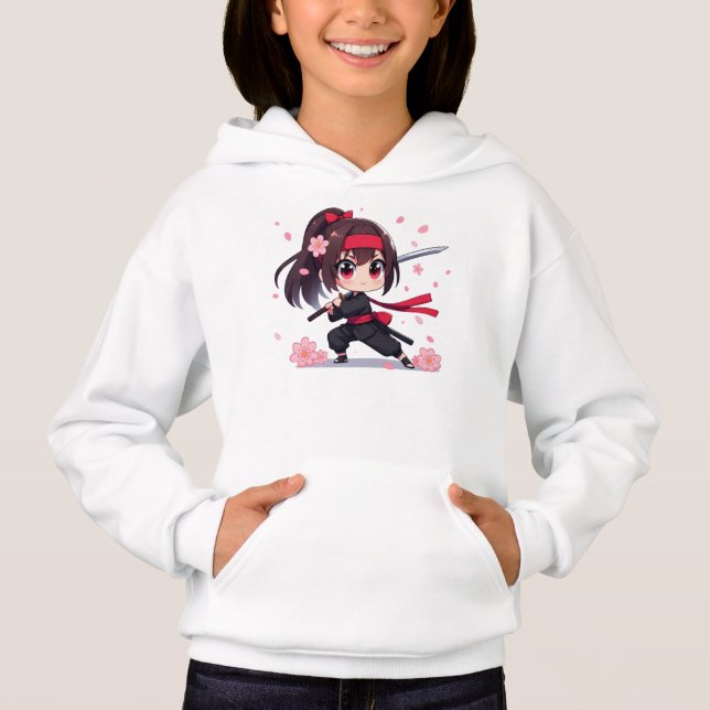 Cute ninja warrior blossom girl hoodie (Front)