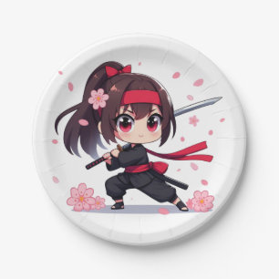 Cute ninja warrior blossom girl paper plates