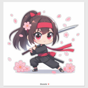 Cute ninja warrior blossom girl sticker