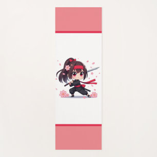 Cute ninja warrior blossom girl yoga mat