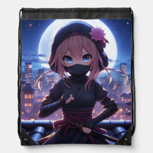 Cute ninja warrior girl  drawstring bag