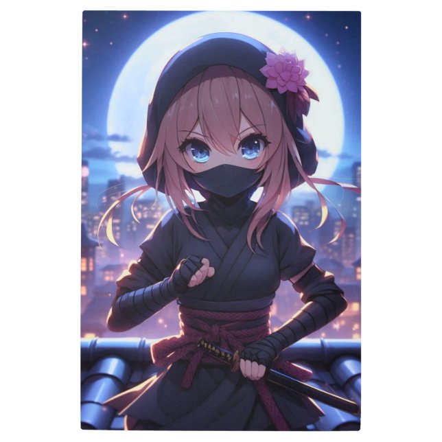 Cute ninja warrior girl  metal print (Front)