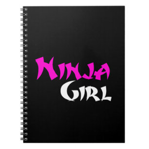 Cute Ninja Warrior Girl - Pink, Black and White Notebook