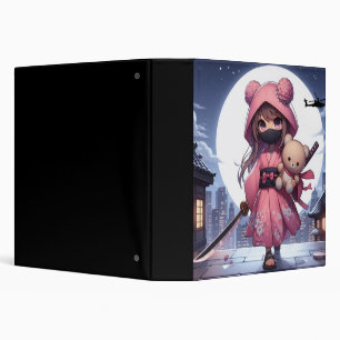 Cute ninja warrior girl & teddy 3 ring binder