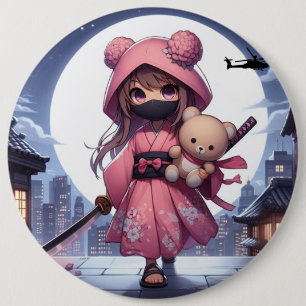 Cute ninja warrior girl & teddy button