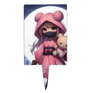 Cute ninja warrior girl & teddy cake topper