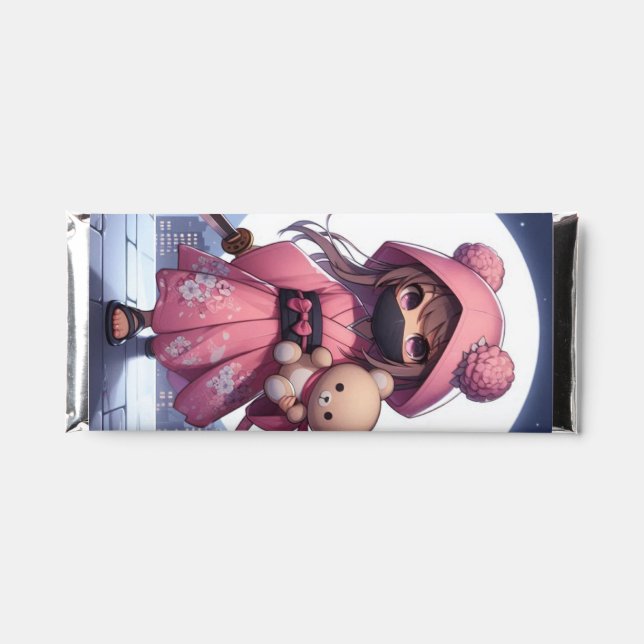 Cute ninja warrior girl & teddy hershey bar favors (Front)