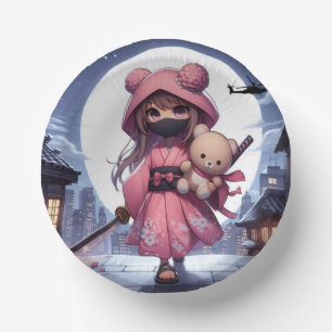 Cute ninja warrior girl & teddy paper bowls