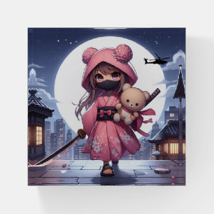 Cute ninja warrior girl & teddy paperweight