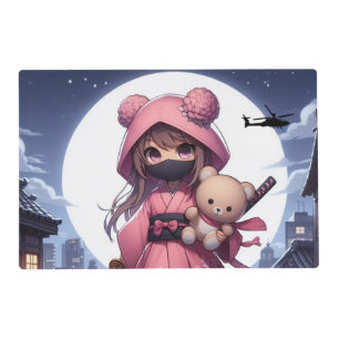 Cute ninja warrior girl & teddy placemat