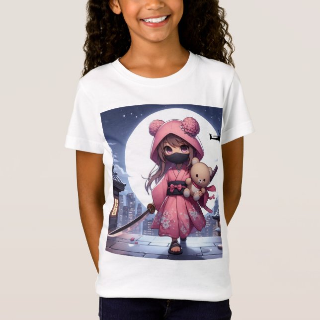 Cute ninja warrior girl & teddy T-Shirt (Front)