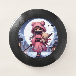 Cute ninja warrior girl & teddy Wham-O frisbee