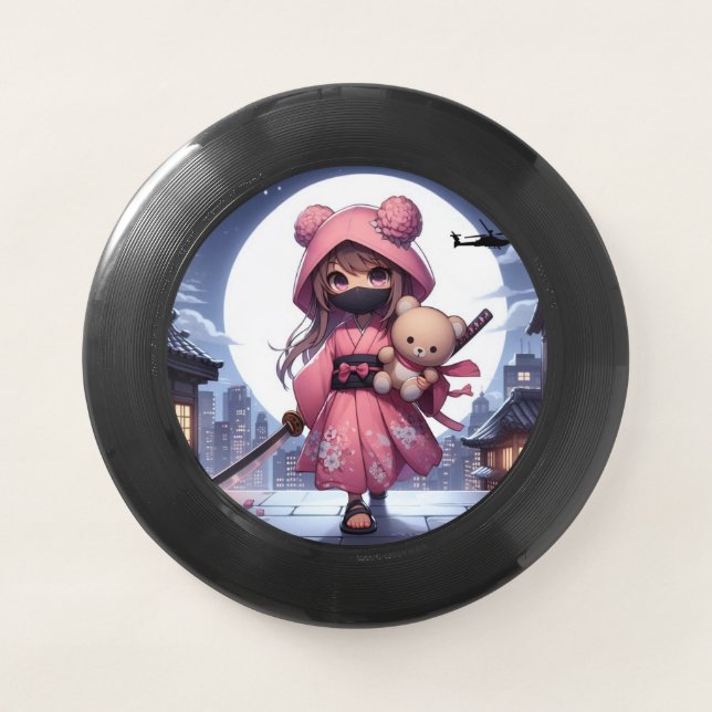 Cute ninja warrior girl & teddy Wham-O frisbee (Front)