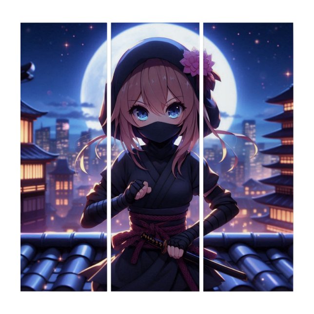 Cute ninja warrior girl  triptych (Front)