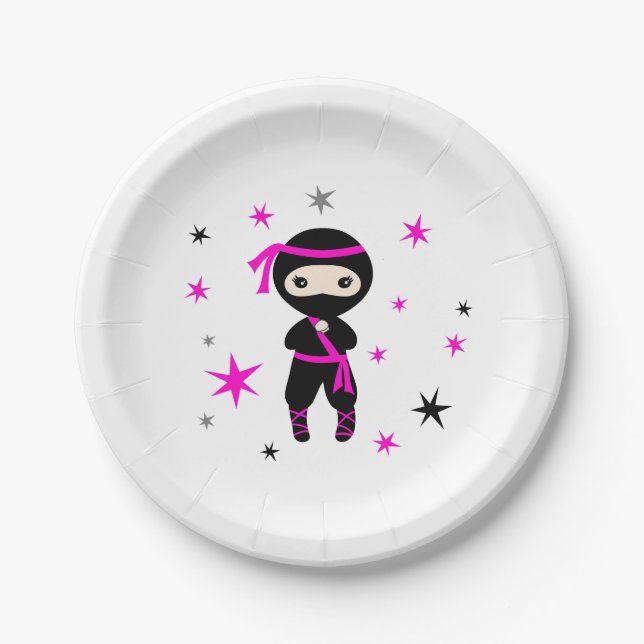 Cute Ninja Warrior Kid Girls Birthday Party  Paper Plates (Front)