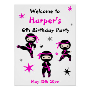 Cute Ninja Warrior Kids Bday Party Welcome Sign