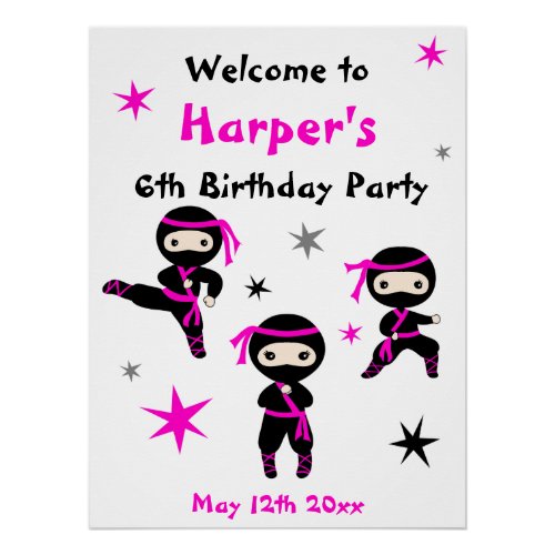 Cute Ninja Warrior Kids Bday Party Welcome Sign