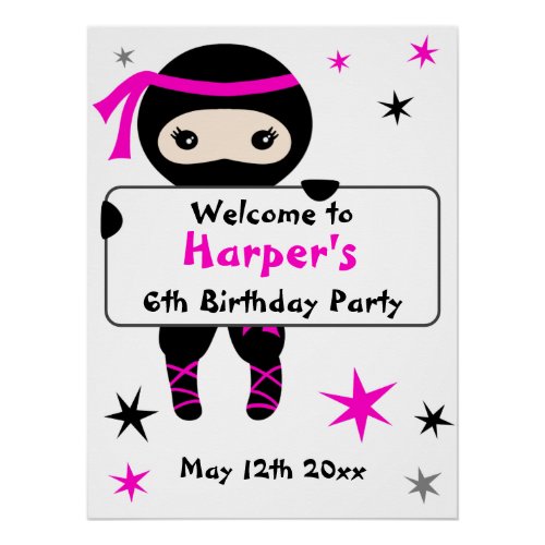 Cute Ninja Warrior Kids Bday Party Welcome Sign
