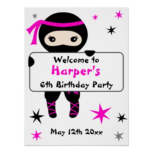 Cute Ninja Warrior Kids Bday Party Welcome Sign (Front)