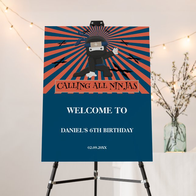 Cute Ninja Warrior Kids Birthday Foam Board (In Situ (Stand))