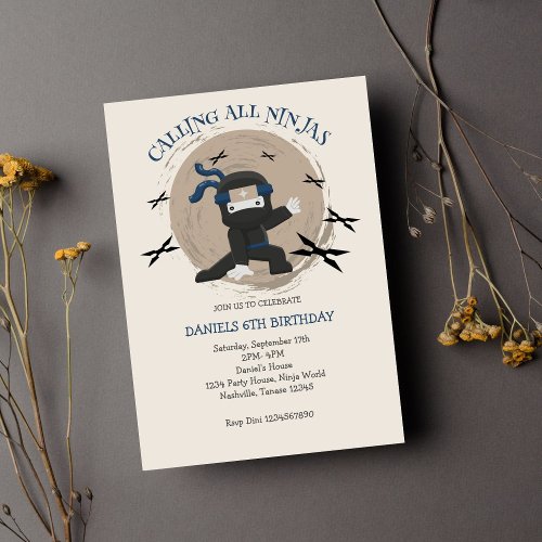 Cute Ninja Warrior Kids Birthday Invitation