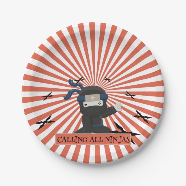 Cute Ninja Warrior Kids Birthday Paper Plates (Front)
