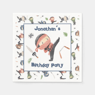 Cute Ninja Warrior Kids Birthday Party Custom Name Napkins