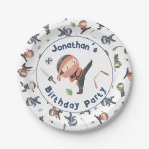 Cute Ninja Warrior Kids Birthday Party Custom Name Paper Plates