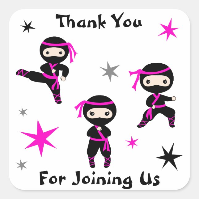 Cute Ninja Warrior Kids Birthday Party Favor Favor Square Sticker (Front)