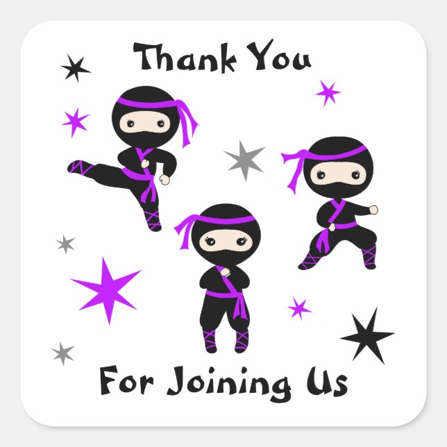 Cute Ninja Warrior Kids Birthday Party Favor Square Sticker (Front)