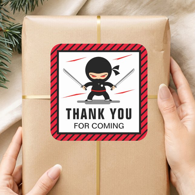 Cute Ninja Warrior Kids Birthday Party Favor Square Sticker (Creator Uploaded)