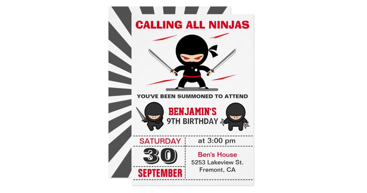 Cute Ninja Warrior Kids Birthday Party Invitation Zazzle Com