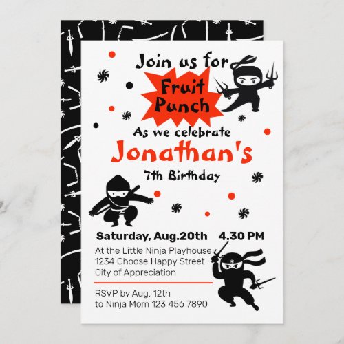 Cute Ninja Warrior Kids Birthday Party  Invitation