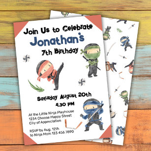 Cute Ninja Warrior Kids Birthday Party  Invitation
