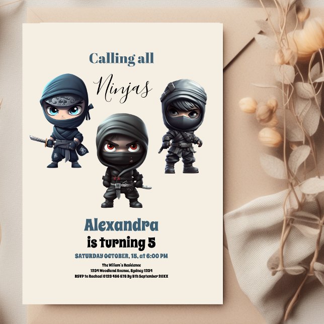 Cute Ninja Warrior Kids Birthday Party Invitation (Creator Uploaded)