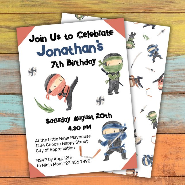Cute Ninja Warrior Kids Birthday Party  Invitation (Creator Uploaded)