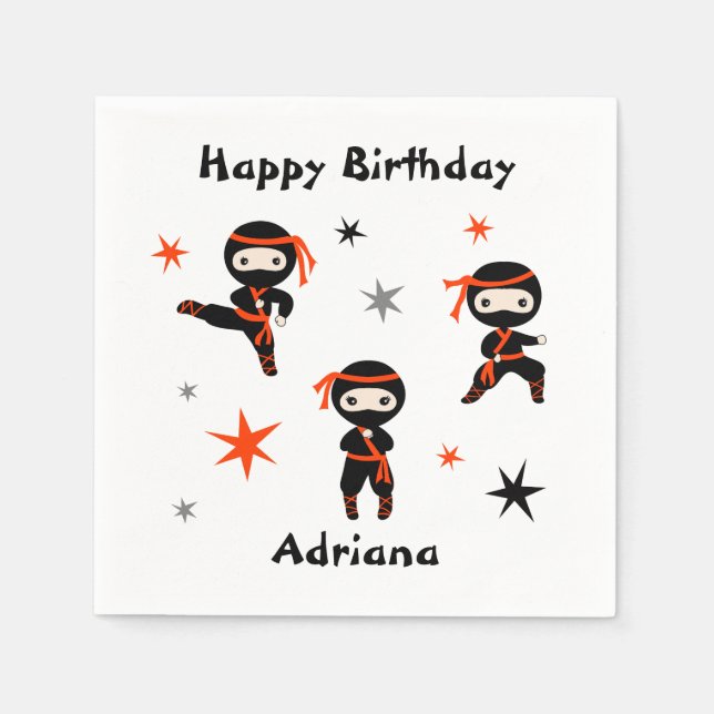 Cute Ninja Warrior Kids Birthday Party  Napkins (Front)