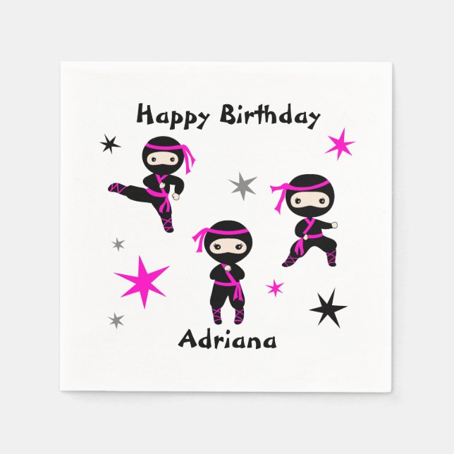 Cute Ninja Warrior Kids Birthday Party  Napkins (Front)