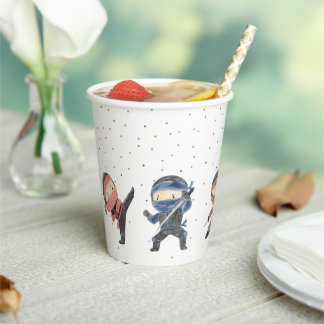 Cute Ninja Warrior Kids Birthday Party Paper Cups