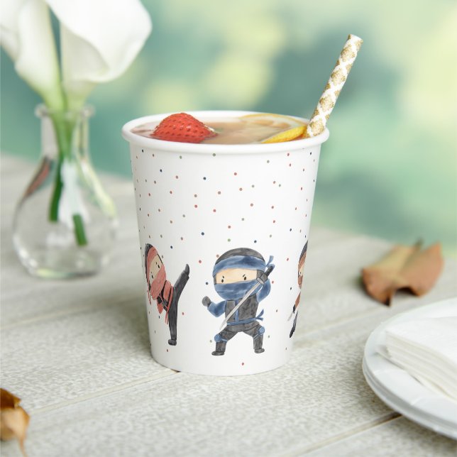 Cute Ninja Warrior Kids Birthday Party Paper Cups (Insitu)