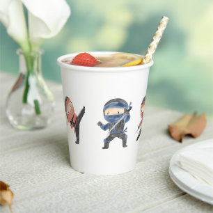Cute Ninja Warrior Kids Birthday Party Paper Cups