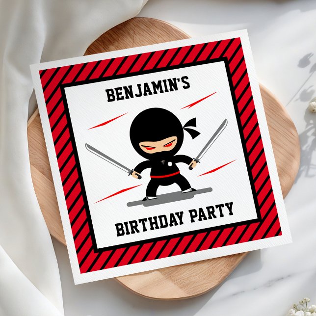 Cute Ninja Warrior Kids Birthday Party Paper Napkins (Creator Uploaded)