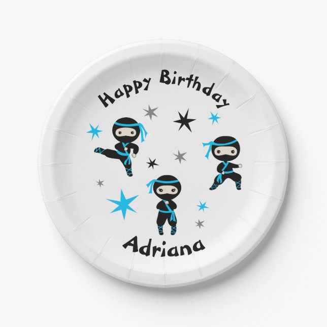 Cute Ninja Warrior Kids Birthday Party Paper Plates (Front)