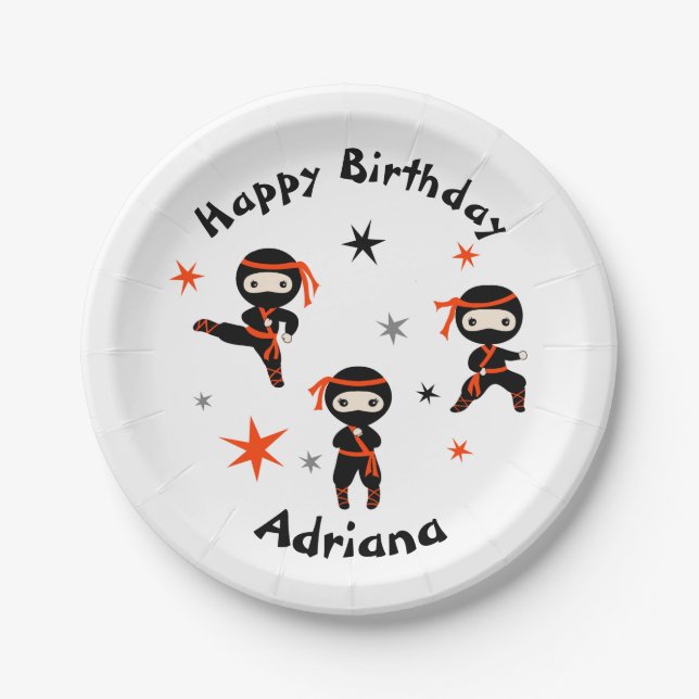 Cute Ninja Warrior Kids Birthday Party  Paper Plates (Front)