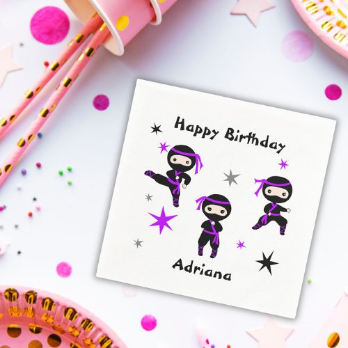 Cute Ninja Warrior Kids Birthday Party Purple  Napkins