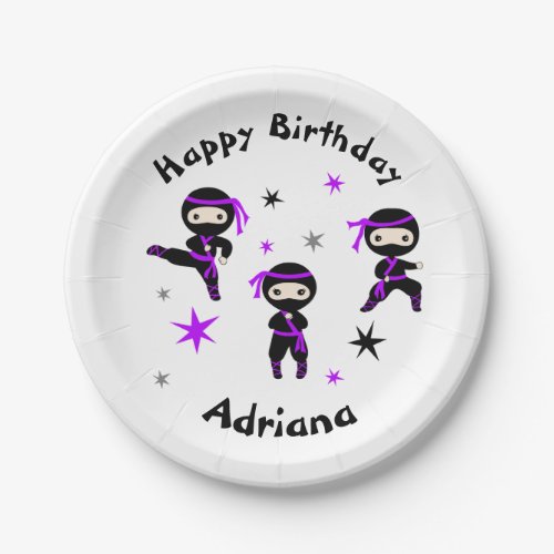 Cute Ninja Warrior Kids Birthday Party Purple  Paper Plates