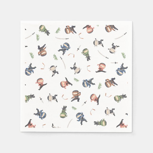 Cute Ninja Warrior Kids Birthday Party Supply Napkins (Front)
